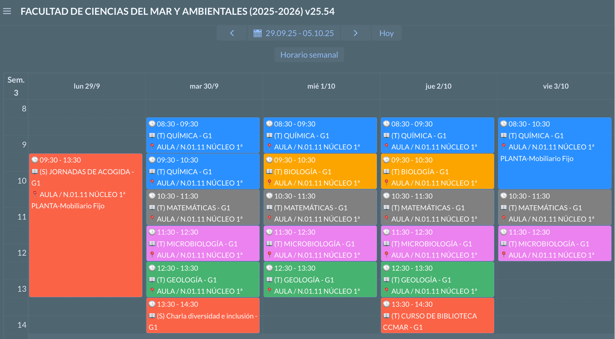 Vista del Horario